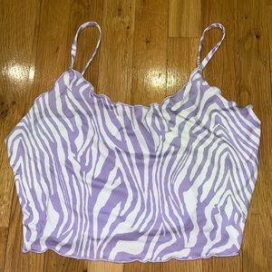 zebra striped lettuce trim tank top